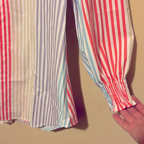 M ChicMe Women Striped Button Down Collar Shirt Casual Long Sleeve Blouse Top - Picture 10 of 17